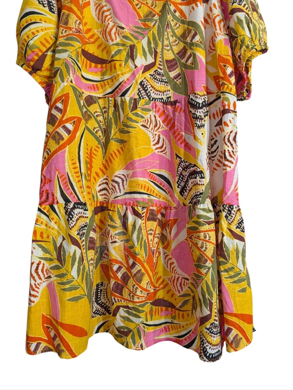 Mille Gabrielle Tropical Print Tiered Cotton Dress | 1X | Puff Sleeve Vacation - Picture 4 of 11